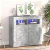 Azzrora Madia Credenza per Cucina e Soggiorno con Luci LED - Mobile Credenza Grigio Cemento 80x35x75 cm