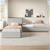 Lexiou Letto Ad Angolo Con Letto Estraibile, Due Letti Singoli Con Armadio Di Archiviazione E Cassetto, In Lino, Grigio, 90 X 200 Cm
