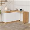 Rosebibi Scrivania con ruote bloccabili, design multifunzionale, piano girevole da 4 cm di spessore, bloccabile, bianco e rovere, scrivania pieghevole, scrivania angolare, credenza (bianco-6)