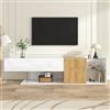 Easexcy Moderno mobile TV in bianco lucido con effetto legno e ripiani in vetro, 180 cm, elegante mobile TV con pratica conservazione per soggiorno, 180 x 38 x 48 cm