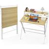 PIPIPOXER Piccola Scrivania Pieghevole, 80cm x 50cm Scrivania per Computer Dimensione Computer a 2 Livelli con Ripiano Tavolo Pieghevole Salvaspazio per Piccoli Spazi, Struttura in Metallo, Legno