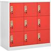 SECOLI Armadio Ufficio, Armadietto Spogliatoio, Armadio con Chiave Ufficio, in Acciaio Grigio Chiaro e Rosso 90x45x92,5 cm