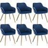 Lestarain 6 X Sedia Poltroncina da Sala Pranzo Sedie Moderne da Cucina con Schienale e Braccioli Sedia Imbottita in Velluto per Camera da Letto Soggiorno Gambe Metalliche d'Oro Blu LCNI72007-6