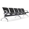 FBasic Panca 5 posti acciaio 299x71x78H argento per sala d'attesa | Con cuscino per sedile e schienale NERO | Panchina con braccioli