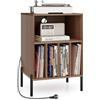KOMFOTTEU Supporto per Giradischi in Vinil con Stazione di Ricarica, Porta Dischi Vinile Vintege con 5 Scomparti Aperti, Espositore per Dischi Fino a 145 Album per Soggiorno, 53x45x78,5cm (Noce)