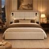 Fofetbfo Letto Cassaforte 160 x 200 cm, Letto Idraulico con USB e LED, Letto Matrimoniale Capitonnato con Conservazione, Letto 2 Persone con Testiera del Letto, Rete a Doghe, Telaio del Letto per
