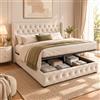 KRYZOR Letto matrimoniale, 140 x 200 cm, con USB e illuminazione LED, letti matrimoniali con contenitore idraulico, letto imbottito con rete a doghe (beige-f, 140 x 190 cm)