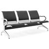 FBasic Panca 3 posti acciaio 183x71x78H argento per sala d'attesa | Con cuscino per sedile e schienale NERO | Panchina con braccioli