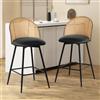 Bekrvio Set di 2 sgabelli da bar con schienale in rattan, 65 cm, girevoli | larghezza della seduta 47 cm, seduta in poliuretano con struttura in metallo, portata 150 kg, ideale per isola da cucina