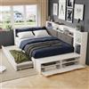 Ktipm Letto Singolo Ragazzi 120x200 con USB e Letto Estraibile 90x190 cm | Letto Contenitore Piazza e Mezza con Portaoggetti Laterale e Scarpiera, Testiera Imbottita, Senza Materasso, Bianco+Grigio