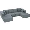 HOMCOM Divano Angolare Modulare 4 Posti Senza Struttura Grigio Scuro | , Seduta Ampia Profonda, Divano Modulare Componibile a U con 2 Pouf, Braccioli Larghi, Cuscini, Velluto, 294x165x70 cm