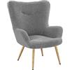 Yaheetech Poltrona da Salotto in Tessuto Bouclé e Metallo Imbottita con Schienale Braccioli per Camera da letto/Caffè/Studio/Lettura Grigio