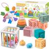Aliex 4 in 1 Giochi Montessori Neonato, Gioco | Forme Sensoriali | Cubi impilabili | Giochini Regalo Bambino e Bambina