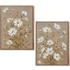 DRW Set di 2 quadri su tela in legno con fiori in bianco, verde e beige, 60 x 3,5 x 80 cm