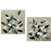DRW Set di 2 quadri in tela in legno con rami con fiori in bianco, nero e verde, 40 x 3 x 40 cm