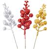 GWAWG - 24 rametti di bacche glitterate natalizie, bacche artificiali di frutta e bacche di agrifoglio per la decorazione dell'albero di Natale, fai da te, ornamento per la casa festiva, creazione di