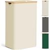 Youdenova Cesto portabiancheria con coperchio, 85 l, alto e stretto, con sacco grande per la biancheria, pieghevole, in legno di bambù, beige