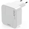 Hama Caricabatterie rapido USB-C 40 W GaN, 2 porte USB-C 1 x 40 W + 1 x 20 W, presa elettrica, mini caricatore PD, SoC,piatto ultra compatto e pieghevole, Qualcomm Quick Charge, per Apple iPhone