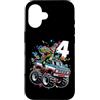 Dino Monster Truck Birthday Gifts Custodia per iPhone 16 T-Rex Monster Truck 4° compleanno 4 anni Party Dinosaur