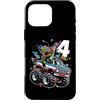 Dino Monster Truck Birthday Gifts Custodia per iPhone 16 Pro Max T-Rex Monster Truck 4° compleanno 4 anni Party Dinosaur