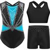 Freebily Body Ginnastica Artistica Bambina con Crop Top e Pantaloncini Body Danza Classica Senza Maniche Tuta da Pattinaggio Artistico Dancewear Performance