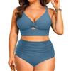 Yutdeng Costume da Bagno Donna Taglie Forti Due Pezzi Vita Alta Push Up Scollo a V Bikini Mare Imbottito Costumi da Mare con Controllo della Pancia Twist Regolabile Ruched Swimwear