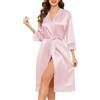 Vlazom Accappatoio Donna Kimono Lungo in Raso Maniche 3/4 Veste da Camera | Lunghezza maxi elegante, kimono in raso lussuoso, perfetto per sposa e damigelle, pizzo delicato ai polsini e all'orlo