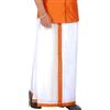 Yuktha Cotton Dhoti - Bordo doppio da uomo, 1,30 m x 4 m, arancione, 1,28 x 4 m