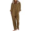 Yekdmxop Completo Donna Estivo Elegante Curvy 2 Pezzi Cotone Lino Tuta Estiva Camicia e Pantaloni Completa Gamba Larga Tute Complete Casual Comoda Completi Estivi Eleganti Larghi Tinta Unita Set Estive 2025