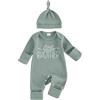 BeliBacca Little Bro - Tutina a maniche lunghe per neonato | Little Bro - Tutina per neonato, con ricamo a forma di lettera e cappello, con scollo rotondo