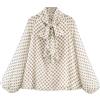 ZhuiKun Camicia da Donna con Fiocco sul Davanti Camicetta a Pois Maniche Lunghe Casual Elegante Blusa