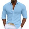 Generic Camicia da uomo a maniche lunghe a costine con bottoni, stile casual | Abbigliamento verticale Texture Slim Bodybuilder Outfit Solid Color Smart Holiday Wear Beach Vacation Tops