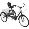 Mqwdxzfes Triciclo da 24 pollici, per adulti, a 7 marce, 3 ruote, con cestino, sedile regolabile, bici da città, per il tempo libero, per anziani (nero)