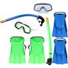 DIYEAH Set Maschera da Sub Occhialini da Snorkeling per Ragazzi Verde in Silicone con Pinne, 1 Set per Free Diving e Snorkeling