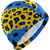 FJQWKLF Cuffia da nuoto da donna con stampa leopardata giallo-blu per adulti unisex, impermeabile per capelli corti, protezione per capelli e riduzione a resistenza, gorro de natación para mujer