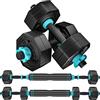 ARUNDO Set di manubri da 20 kg, set di manubri 2 in 1 per sollevamento pesi, set di allenamento per palestra domestica, attrezzatura per sollevamento pesi, set di manubri antiscivolo regolabili