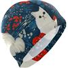 FJQWKLF Cartone animato Carino Gatto Bianco Fiori Rossi impermeabile costume da bagno per uomo Capelli corti impermeabile cuffia da bagno per donna Protezione capelli e riduzione resistenza gorra para nadar d