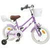 KTHLBRH Bicicletta per Bambini 14 Pollici in Acciaio Viola per 3-5 Anni | Telaio in acciaio, sella e manubrio regolabili, freni a tiro lineare e tamburo, parafanghi, cavalletto, ruote 14 pollici