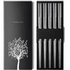 IQCWOOD Bacchette in metallo riutilizzabili, 5 paia di bacchette in acciaio inox, lavabili in lavastoviglie, antiscivolo, coreane giapponesi, set di bacchette per cena
