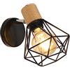 Toolight Comely Applique da Parete Industriale 360° Girevole E27 Legno Ferro Nero | Lampada da Parete Design Gabbia Industriale, Ideale per Camera da Letto Corridoio Soggiorno, Stile Vintage, Max 60W