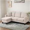 Wyibwy Divano moderno,divano a 3 posti,braccioli con tasche portaoggetti,divano componibile,con cuscini decorativi,tessuto in cotone e lino divanetto angolare piccolo,166x118x77cm (Beige)