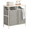 SoBuy Mobile da Bagno con 2 Cesti Pieghevoli, Armadio Salvaspazio con Ripiani in Bambù Carbonizzato e Piano in MDF - Misura Compatta 77x38x80 cm Design Moderno per Bagni Piccoli BZR57-W