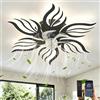 GWYAJTU Ventilatore Da Soffitto Con Luce Con Telecomando APP, Lampadario Ventilatore LED Dimmerabile Con Funzione Di Memoria, Lampadario Con Pale 6 Velocità Reversibile Con Timer Per Camera Da Letto, Nero