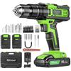 Ginour Cordless Screwdriver, 18 V, 45 Nm Max with LED, 20 + 3 Torque Settings, Impact Drill, Kit accessori da 65 pezzi con custodia, 2 ingranaggi, 2 batterie da 2,0 Ah, con funzione martello