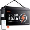VEVOR Batteria al Litio LiFePO4 24V 50Ah 4000+ Cicli 1280Wh con Bluetooth per Camper, Motori Elettrici, Pesca, Barche, Impianti Solari, Connessione 8P2S, BMS 50A, Protezione dalle Basse Temperature