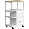HOMCOM Carrello da Cucina con Ruote, 2 Cassetti e Scomparto Aperto, Bianco | Aosom Italy