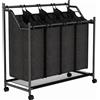 HOMCOM Cesto Portabiancheria in Acciaio 108L con Ruote e 4 Sacchi in Poliestere, Capacità 20 kg, Nero | Aosom Italy