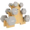 SPORTNOW Set 3 Coppie di Manubri 1/3/5 kg con Supporto in Legno, Grigio Chiaro | Aosom Italy