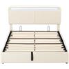 HOMCOM Letto Contenitore 160x200 cm con LED e Testiera Regolabile, Struttura Imbottita in Velluto, Crema | Aosom Italy
