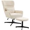 HOMCOM Poltrona Lounge Girevole 360° con Poggiapiedi e Altezza Regolabile, Bianco Crema | Aosom Italy